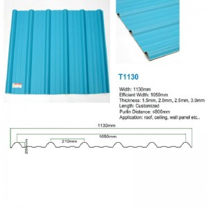 T1130 Blauw ASA PVC UPVC dakpan trapezium golfplaten kunststof dakplaat